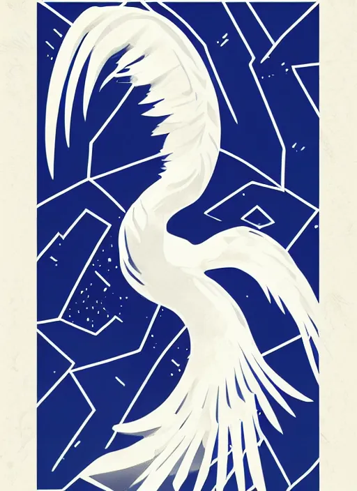 Image similar to white phoenix on salt mountain simple background simplified design geometric graphic design Richard Amsel style