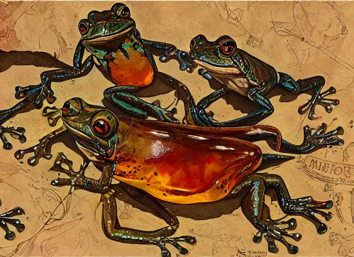 Image similar to frogs and lizards painting carved in amber by chiara bautista and norman rockwell and greg rutkowski weta studio