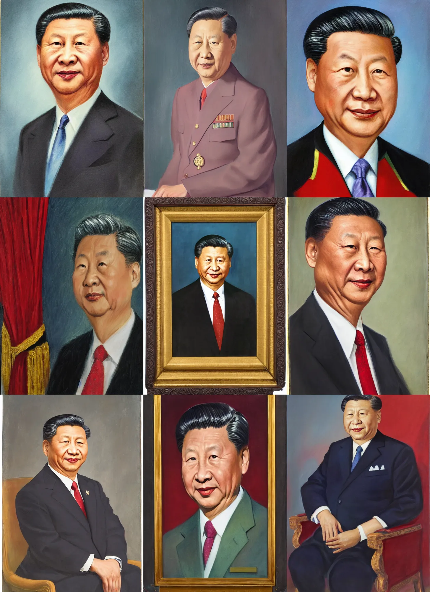 Prompt: official portrait of Xi Jingping, 34th President of the United States, 1953-1961. Portrait by James Anthony Wills. Oil on panel. White House Collection/White House Historical Association