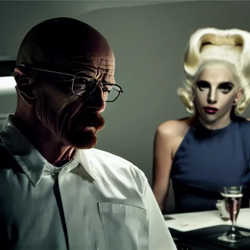 Prompt: Walter White vs lady gaga, realistic, 8k resolution, hyperdetailed, highly detailed, real life, studio lighting, high quality, dramatic shot,