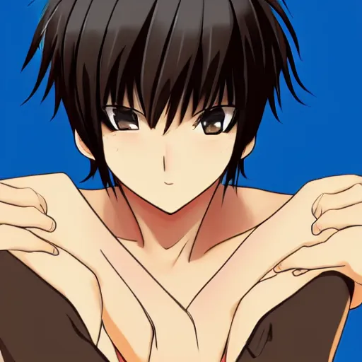 Image similar to A man with tan skin, brown eyes, and hip-length, shiny, black hair, anime, manga