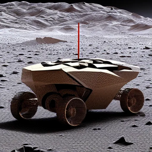 Prompt: robotic vehicle, lunar landscape, honeycomb pattern, concept art