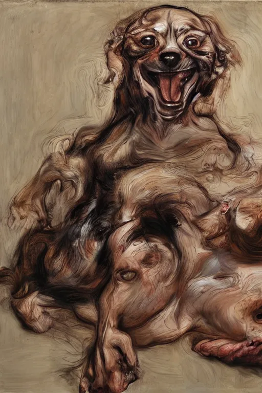 Prompt: a dog enraged, part by Jenny Saville, part by Lucian Freud