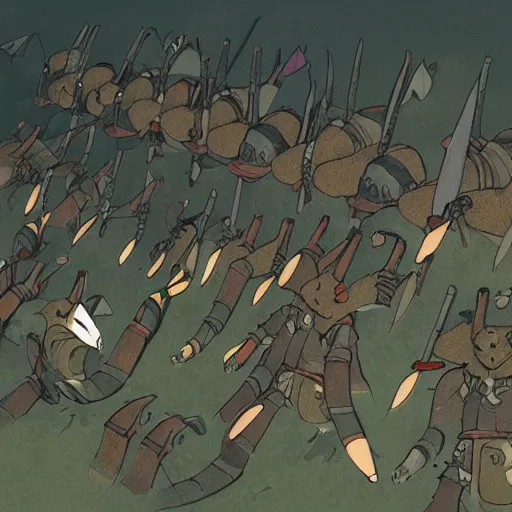 Image similar to warrior mice phalanx, illustration, 8K, art by Ghibli