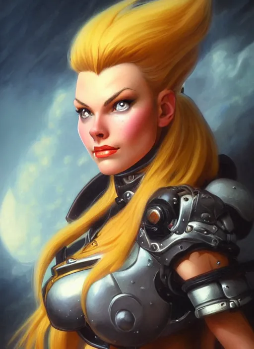 Image similar to brigitte from overwatch, fantasy, fantasy art, character portrait, portrait, close up, highly detailed, intricate detail, amazing detail, sharp focus, vintage fantasy art, vintage sci - fi art, radiant light, caustics, by boris vallejo