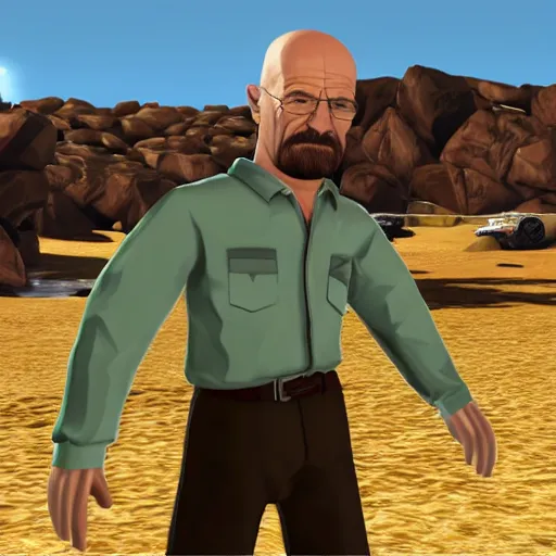 Prompt: in-game screenshot of walter white in the video game Multiversus