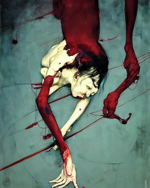 Prompt: you have to pull the feet to break the neck. in the style of adrian ghenie, esao andrews, jenny saville, edward hopper, surrealism, dark art by james jean, takato yamamoto