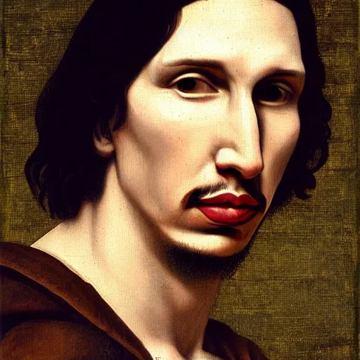 Prompt: Adam Driver oil painting by Leonardo Da Vinci