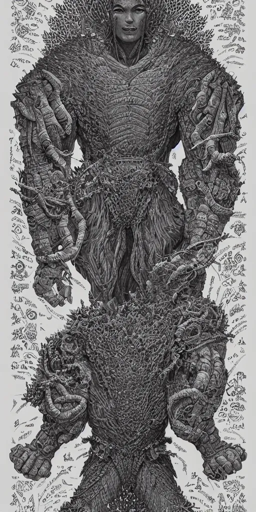 Image similar to a thoughtful giant, ultra detailed, 4 k, intricate, encyclopedia illustration inspired by ken taylor and sana takeda, fine inking lines