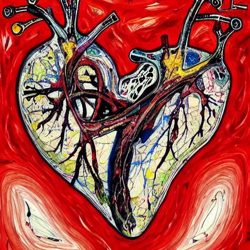 Image similar to anatomically correct! human heart, real heart, anatomic, painting by jackson pollock