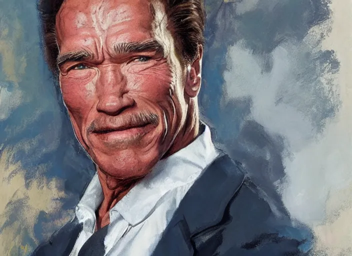 Prompt: a highly detailed beautiful portrait of arnold schwarzenegger, by gregory manchess, james gurney, james jean