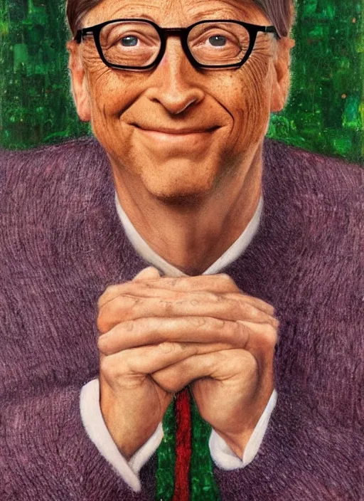 Prompt: bill gates, patron saint of health, gustave klimt,