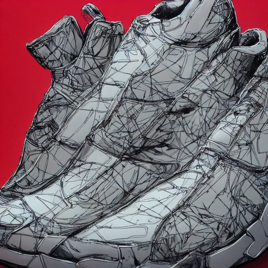 Image similar to futuristic balenciaga sneakers, nft art, highly detailed, hyper realistic, art by todd mcfarlane