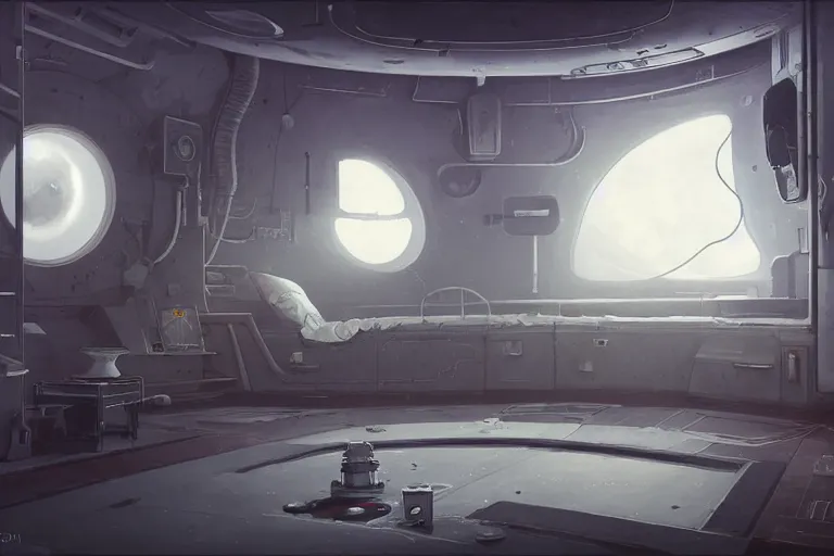 Image similar to single bedroom quarters inside 1960s rocket ship with gray metallic factory engine walls, details, sharp focus, intricate, high definition, retro, sci-fi, digital Art, 3D, Jordan Grimmer, greg rutkowski, WLOP, Studio Ghibli,