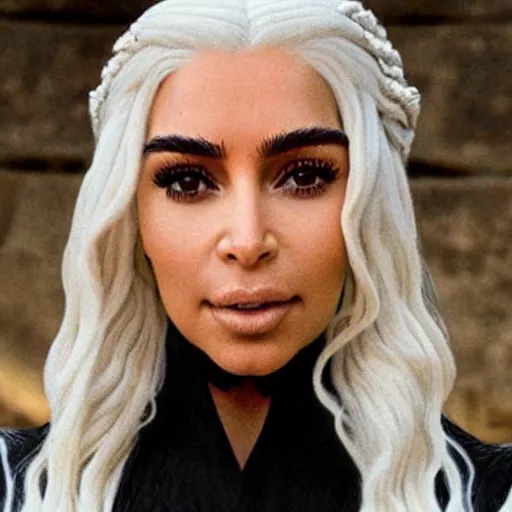 Image similar to kim kardashian as daenerys targaryen golden hour cinematic