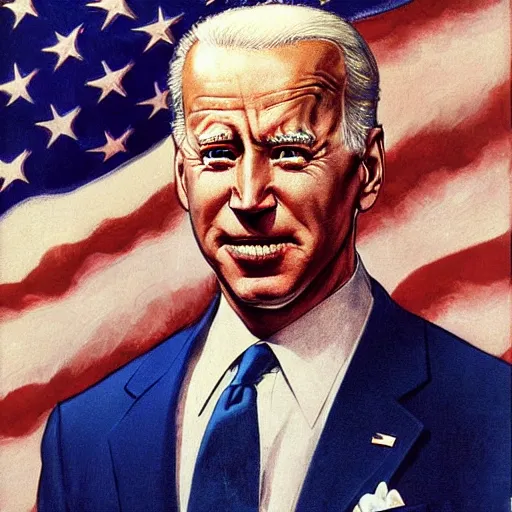 Prompt: patriotic nightmare of joe biden, perfectly clear face, by j. c. leyendecker and beksinski