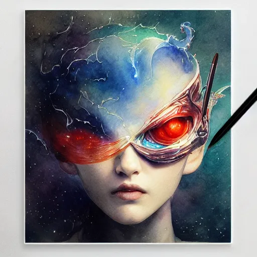 Image similar to nebula pizza, watercolor intricate line drawings, by Yoshitaka Amano, Ruan Jia, Kentaro Miura, Artgerm, detailed, trending on artstation, hd, masterpiece,