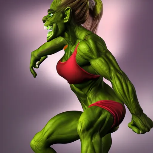 Prompt: female muscular goblin lady, 4k, high quality, detailed