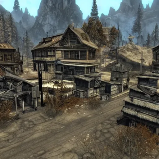 Prompt: a city in skyrim fallout