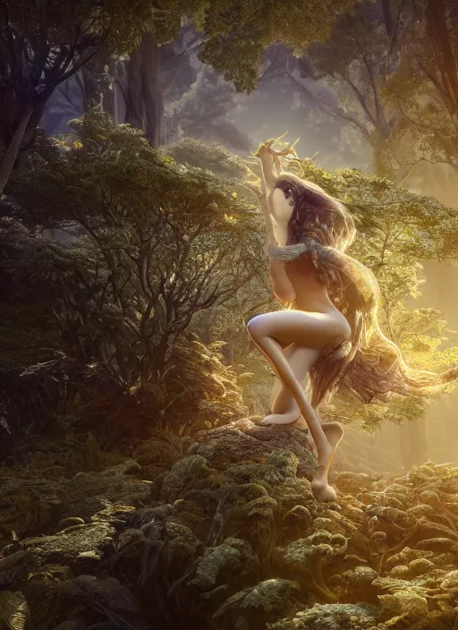 Prompt: beauteous nebular biomechanical incredible hair, crystalline masterpiece incrustations, hyperdetailed face, flippered feet, elegant pose, movie still, intricate, octane render, cinematic forest lighting, cgsociety, unreal engine, crepuscular rays, god rays, caustic shadows lighting