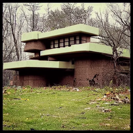 Image similar to “house designed by Frank Lloyd Wright in post-apocalyptic setting”