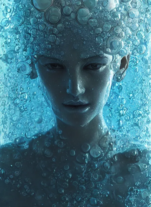 Image similar to sculpture made of water, portrait, future, shaman, harper's bazaar, vogue, magazine, underwater, blue, concept art, ornate, luxury, elite, elegant, trending on artstation, by ruan jia, by Kenneth Willardt, by ross tran, by WLOP, by Andrei Riabovitchev,