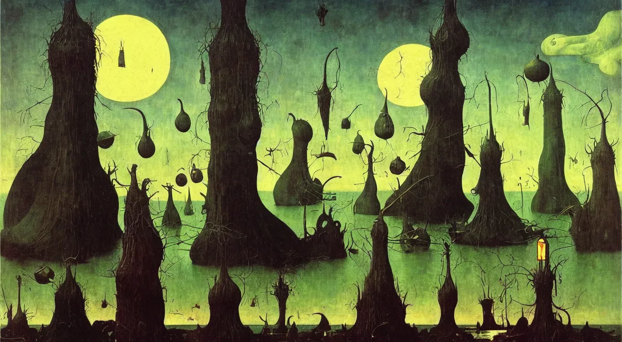 Image similar to single flooded simple!! ( lovecraftian ) gourd tower anatomy, very coherent and colorful high contrast masterpiece by norman rockwell franz sedlacek hieronymus bosch dean ellis simon stalenhag rene magritte gediminas pranckevicius, dark shadows, sunny day, hard lighting