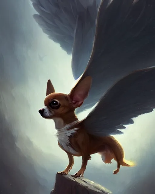 Prompt: a cute magical flying chihuahua with wings, fantasy art drawn by disney concept artists, greg rutkowski, golden colour, high quality, highly detailed, elegant, sharp focus, concept art, character concepts, digital painting, mystery, adventure