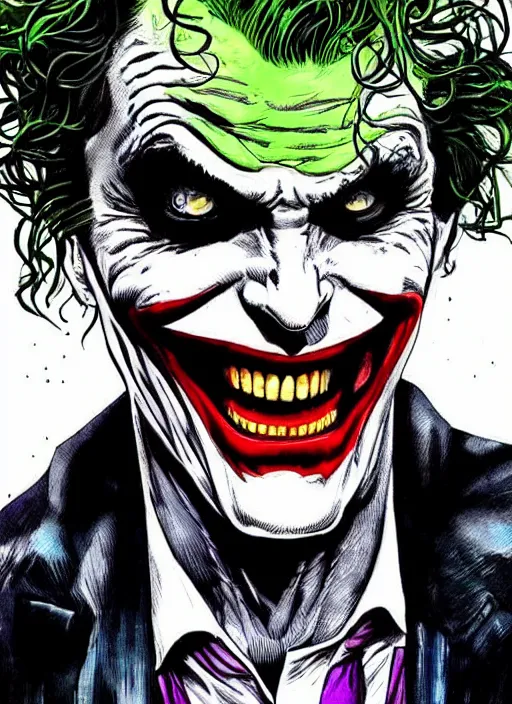 Image similar to portrait of the joker, ink, by jim lee