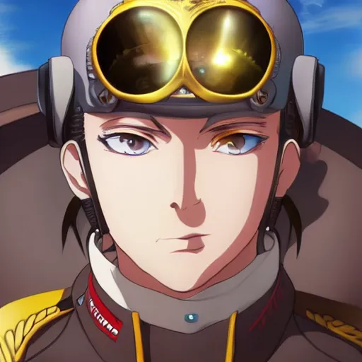 Image similar to portrait of fighter pilot mozart, anime fantasy illustration by tomoyuki yamasaki, kyoto studio, madhouse, ufotable, trending on artstation