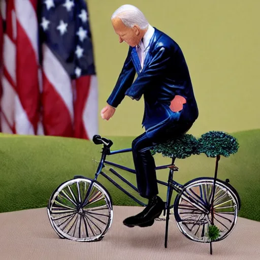 Image similar to joe biden falls down with a bicycle diorama