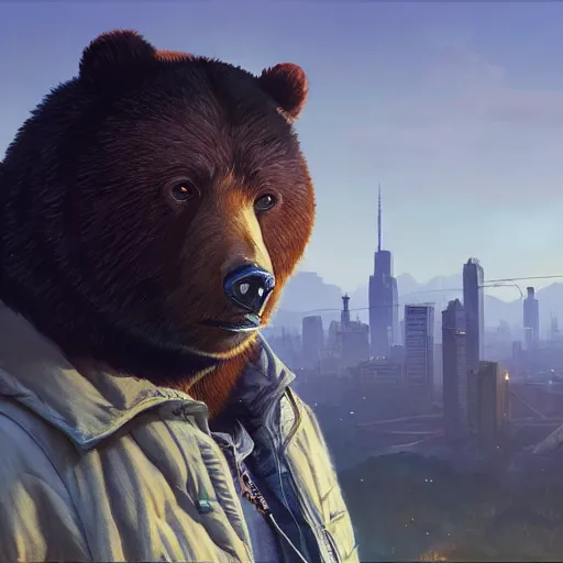 Image similar to highly detailed portrait, young man 🐻, in gta v, stephen bliss, unreal engine, fantasy art by greg rutkowski, loish, rhads, ferdinand knab, makoto shinkai and lois van baarle, ilya kuvshinov, rossdraws, tom bagshaw, global illumination, radiant light, detailed and intricate environment