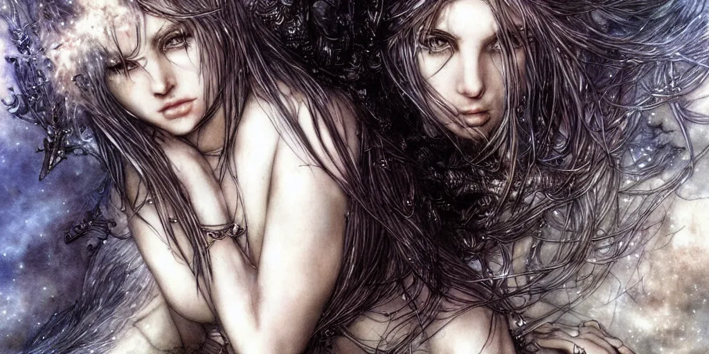 Prompt: Slayyyter as a beautiful goddess, fantasy, portrait, sharp focus, intricate, elegant, illustration, ambient lighting, art by Luis Royo