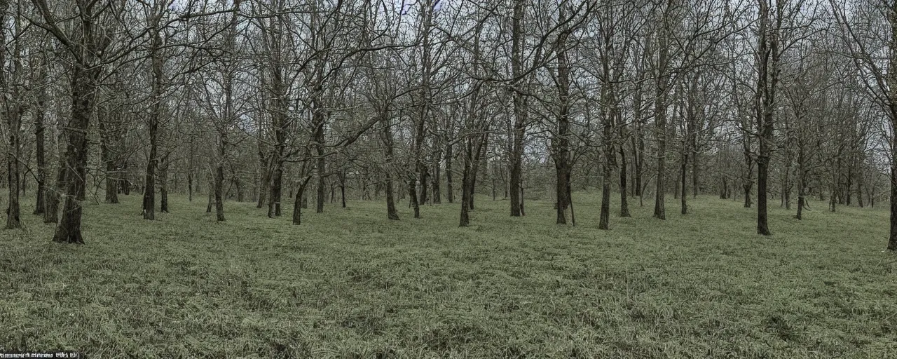 Image similar to at the dam there was a field, with a path running through it, and the sky was a pale blue with no clouds, and the trees stood silent in their verdure