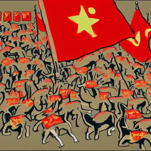 Prompt: riot of communist cats drawn as communist propaganda