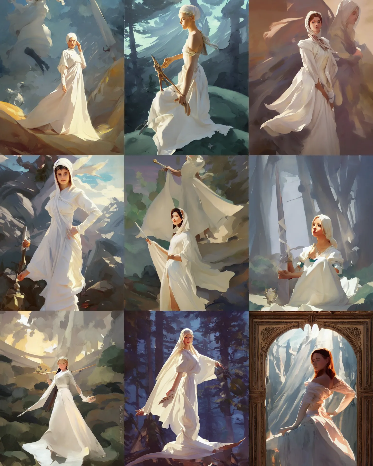 Image similar to white cloth fabric scandinavian princess, northern, greg manchess painting by sargent and leyendecker, studio ghibli, fantasy, medium shot, asymmetrical, intricate, elegant, matte painting, illustration, hearthstone, by rhads by greg rutkowski, by greg tocchini, by james gilleard, by joe fenton