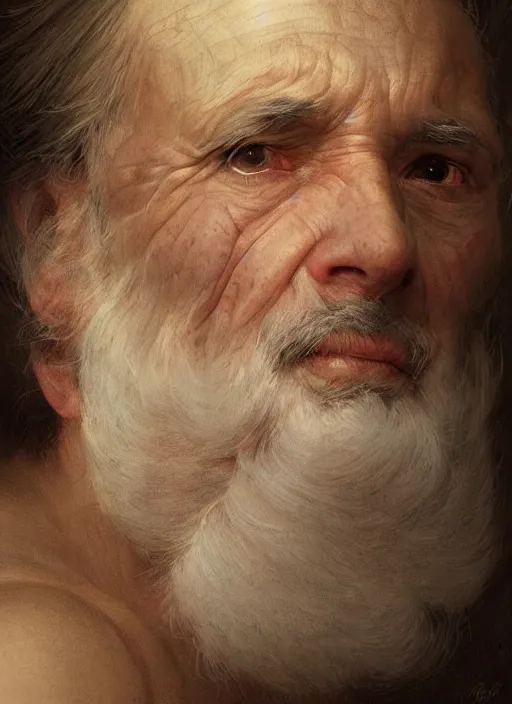 Prompt: portrait of baby with wrinkles and grey hair, digital art by eugene de blaas and ross tran, vibrant color scheme, intricately detailed, in the style of romanticism, cinematic, artstation, greg rutkowski