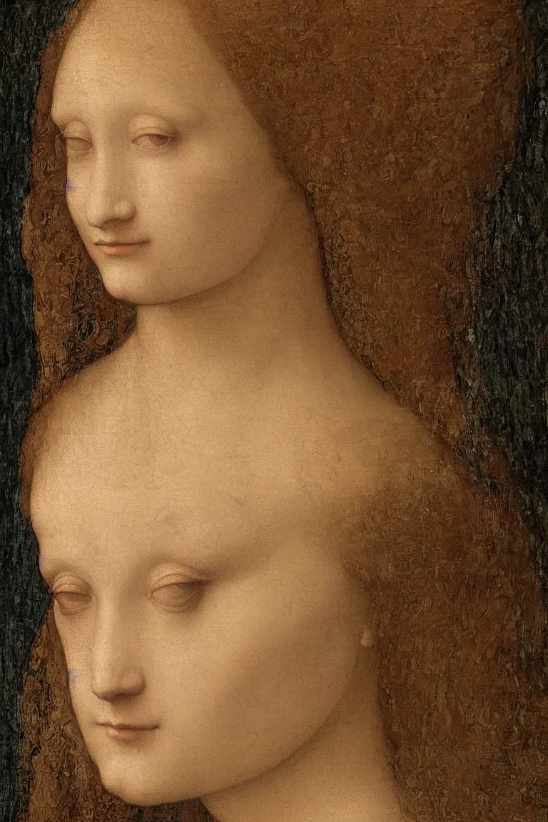 Image similar to a close up of a painting of a woman, a painting by leonardo da vinci, featured on deviantart, pre - raphaelitism, da vinci, fine art, pre - raphaelite