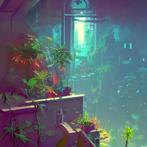 Image similar to lush solarpunk windowsill with plants on it, looking out toward a solarpunk cityscape, vignette of windowsill, detailed digital concept art by anton fadeev and marc simonetti, trending on artstation