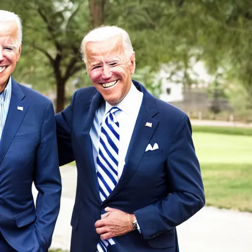 Image similar to A portrait photo of joe biden teams up with a teenage joe biden, perfect faces, 50 mm, award winning photography