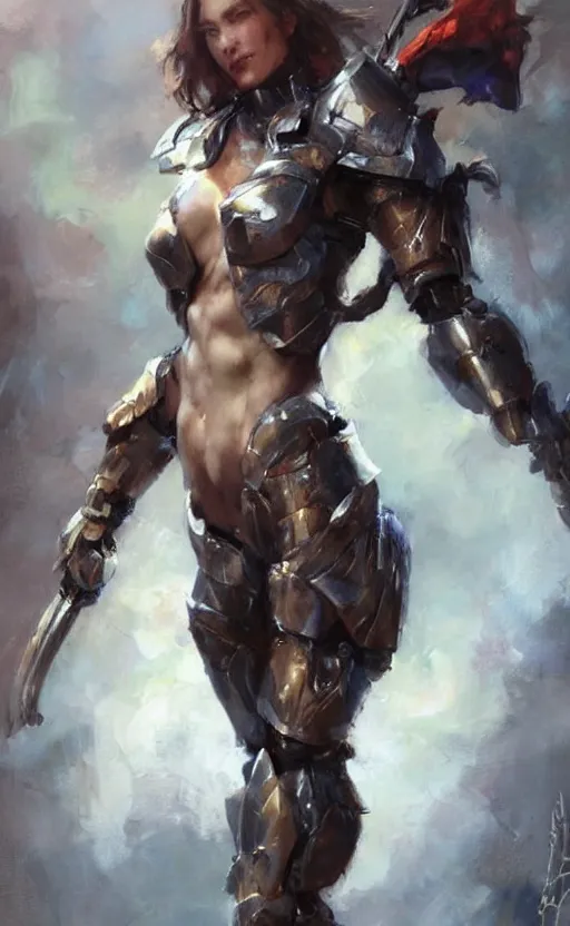 Prompt: muscular full armored girl by daniel gerhartz, trending on art station