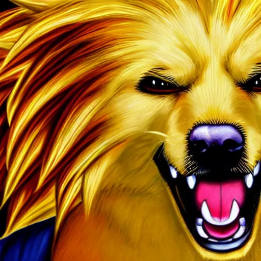 Prompt: ultra realistic portrait painting of a golden retriever as super saiyan goku, art by akira toriyama, 4 k, dragon ball artstyle, cel shaded, highly detailed, epic lighting