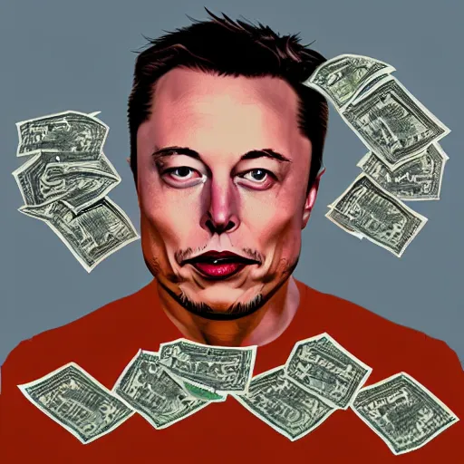 Prompt: Elon Musk counting Money, Digital art, Art, Concept art,