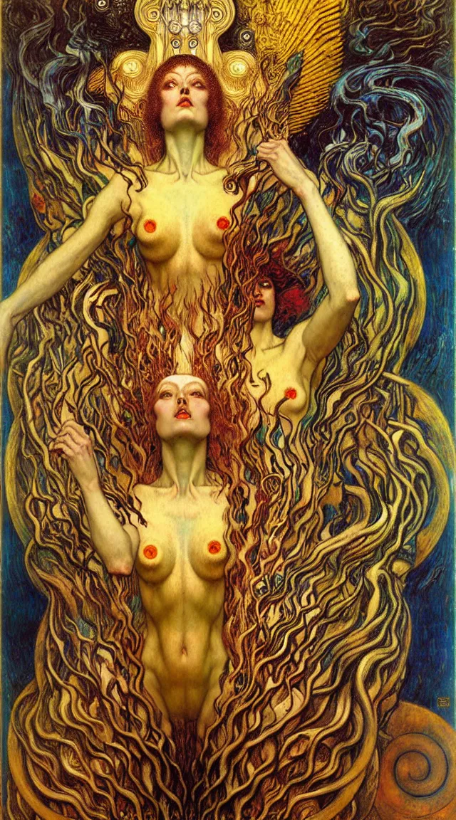 Image similar to Divine Chaos Engine by Karol Bak, Jean Delville, William Blake, Gustav Klimt, and Vincent Van Gogh, symbolist, visionary