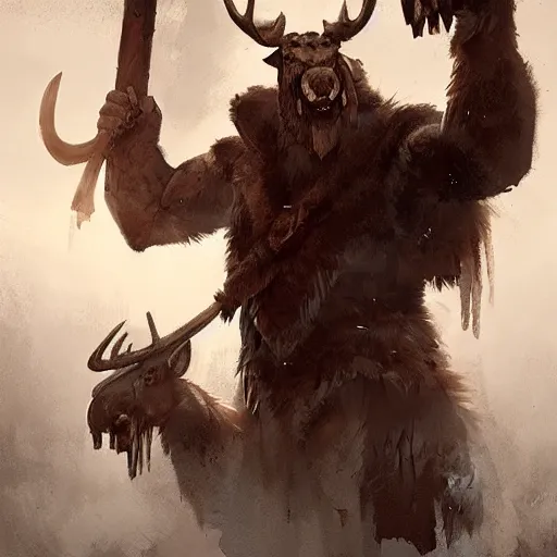 Image similar to anthropomorphic moose barbarian by greg rutkowski