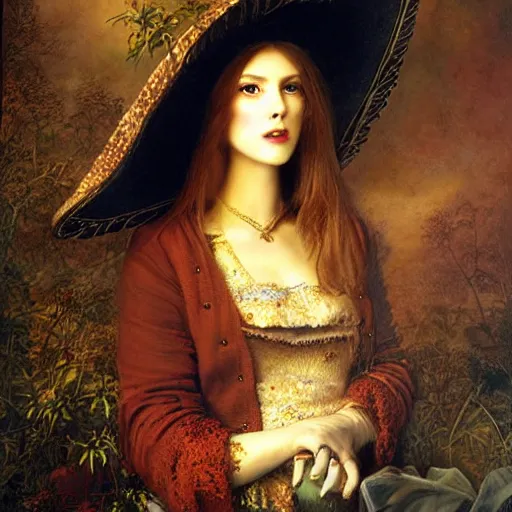 Prompt: portrait of a woman with a giant hat, by howard david johnson