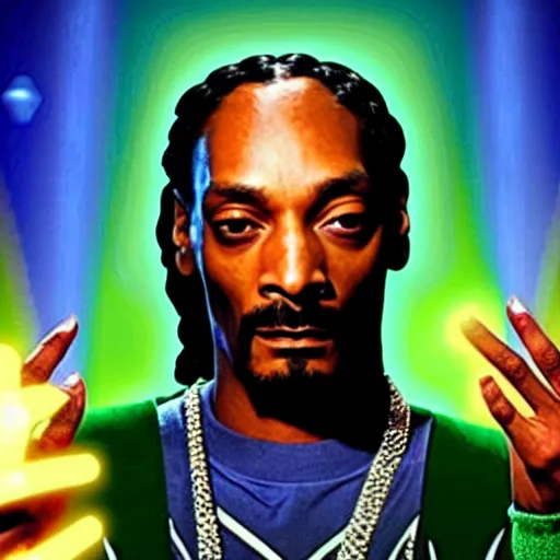 Prompt: Snoop Dogg starring as a futuristic Marvel Super Hero holding green fire for a 2022 Marvel Movie poster, epic