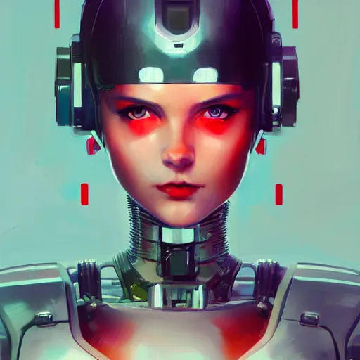 Image similar to A cyborg girl with big and cute red eyes, fine-face, realistic shaded perfect face, fine details. red and black robotic parts. Realistic shaded lighting poster by Ilya Kuvshinov katsuhiro, magali villeneuve, artgerm, Jeremy Lipkin and Michael Garmash, Rob Rey and Kentarõ Miura style, trending on art station