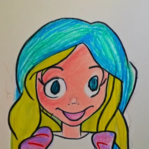 Prompt: child's crayon drawing of ariel