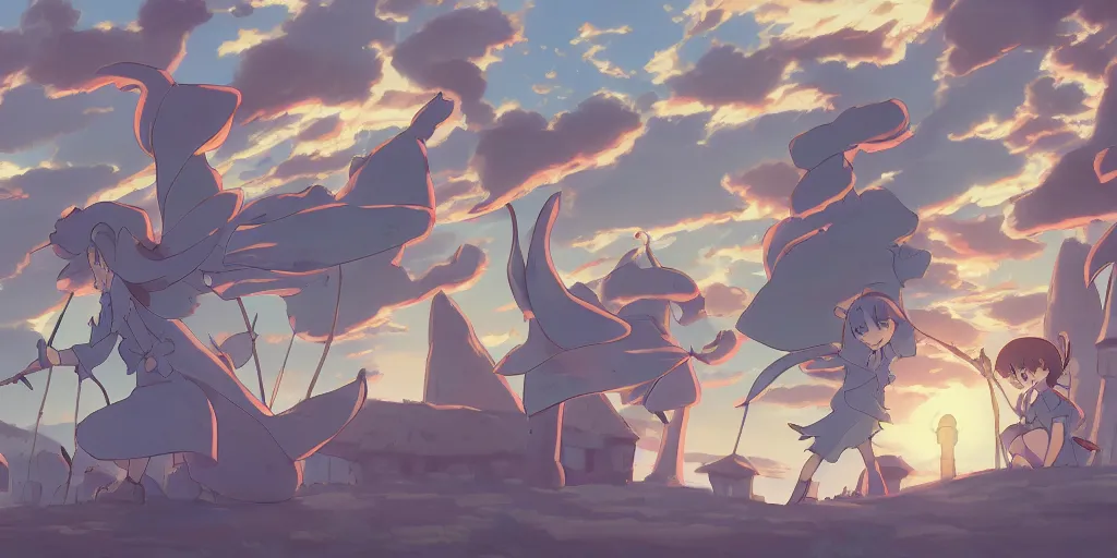 Prompt: Little Witch Academia, Ghibli, Anime Background, Miyazaki Hayao, concept art, illustration,smooth, sharp focus, intricate, super wide angle, trending on artstation, trending on deviantart, 4K